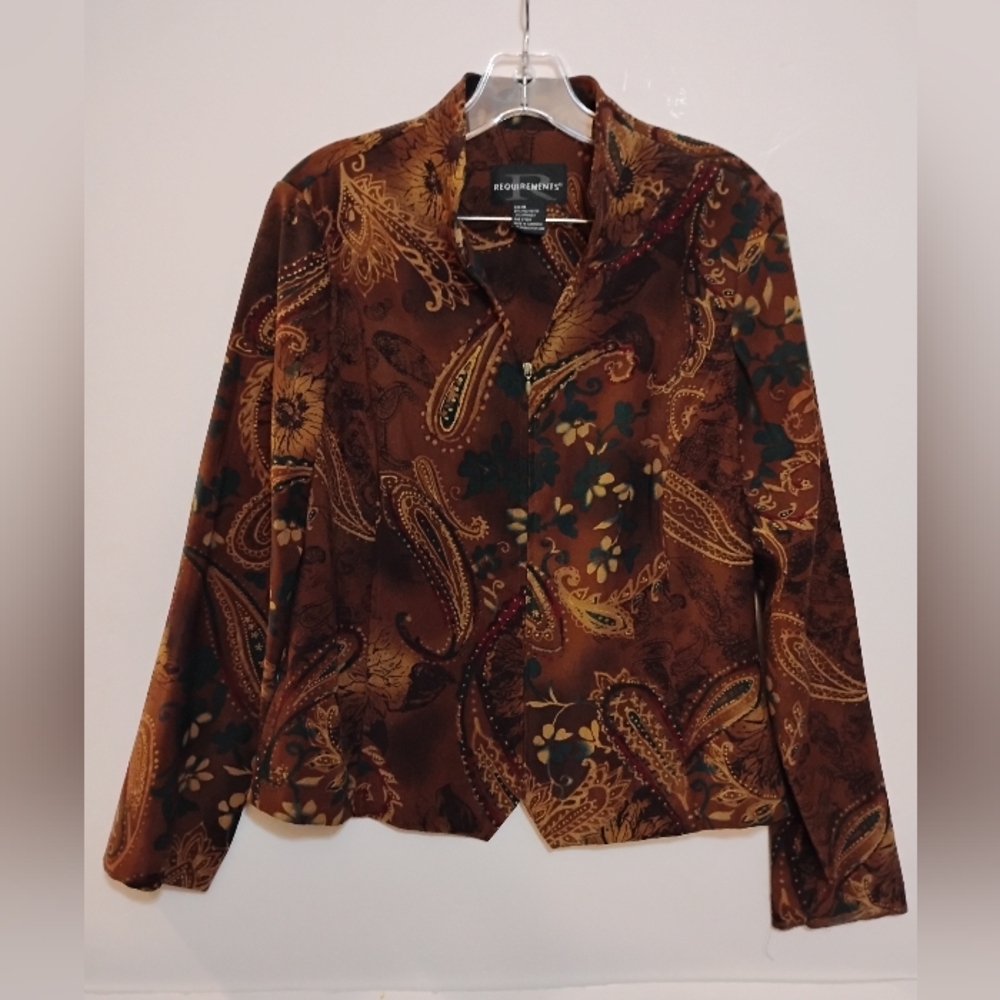 R Requirements (R) Women's Brown Tan Floral Prints Paisley Jacket Polyester M
